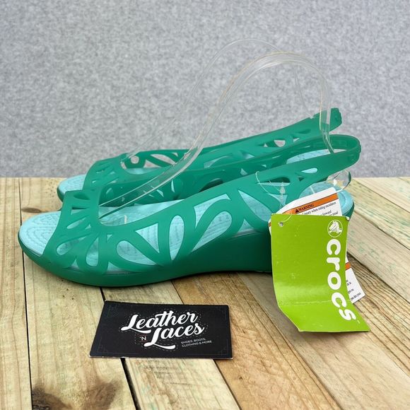 CROCS Shoes Crocs Adrina Iii Mini Wedge Sandals Womens Sz 1 Tropical Teal Ice Blue Shoes Poshmark